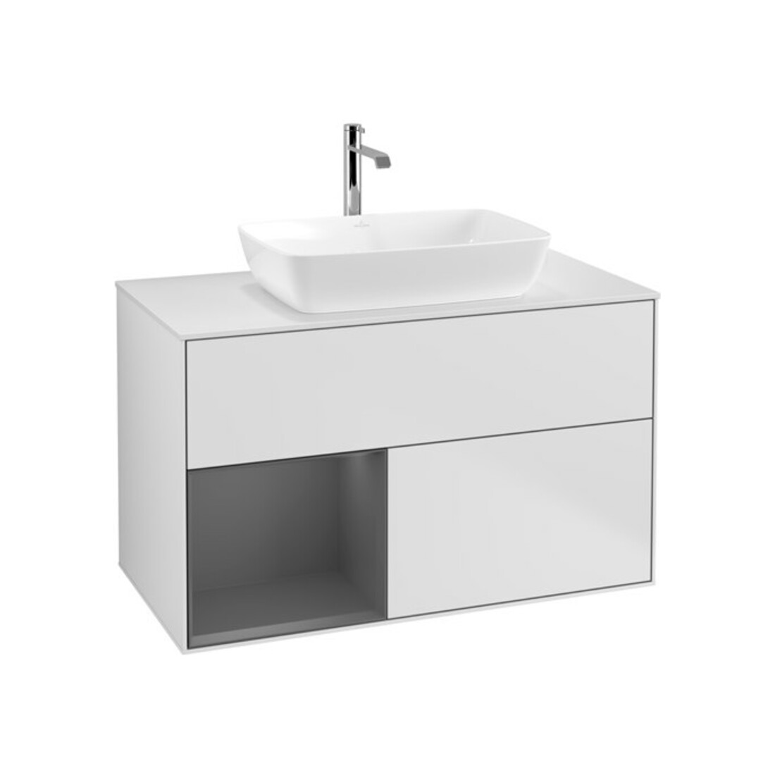 V&B Meuble sous lavabo Finion 100, blanc mat, poignée A mat laqué, blanc mat laqué
