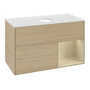 V&B Meuble sous lavabo Finion 100, blanc mat, poignée argent mat, laqué, ouverture ventrale-3