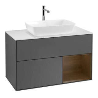 V&B Meuble sous lavabo Finion 100, blanc mat, poignée chêne sauvage, anthracite mat