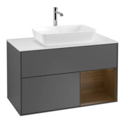 V&B Meuble sous lavabo Finion 100, blanc mat, poignée chêne sauvage, anthracite mat