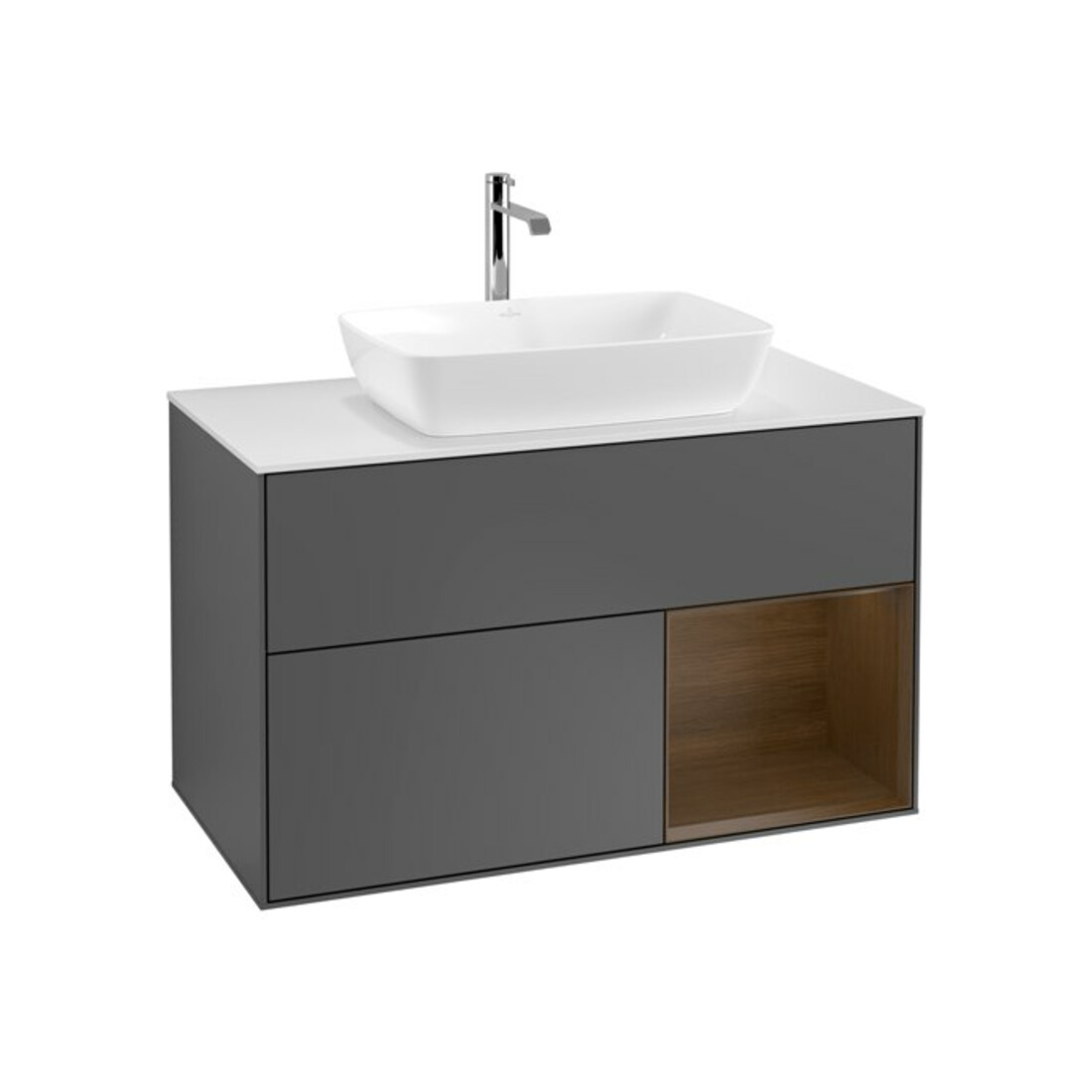 V&B Meuble sous lavabo Finion 100, blanc mat, poignée chêne sauvage, anthracite mat