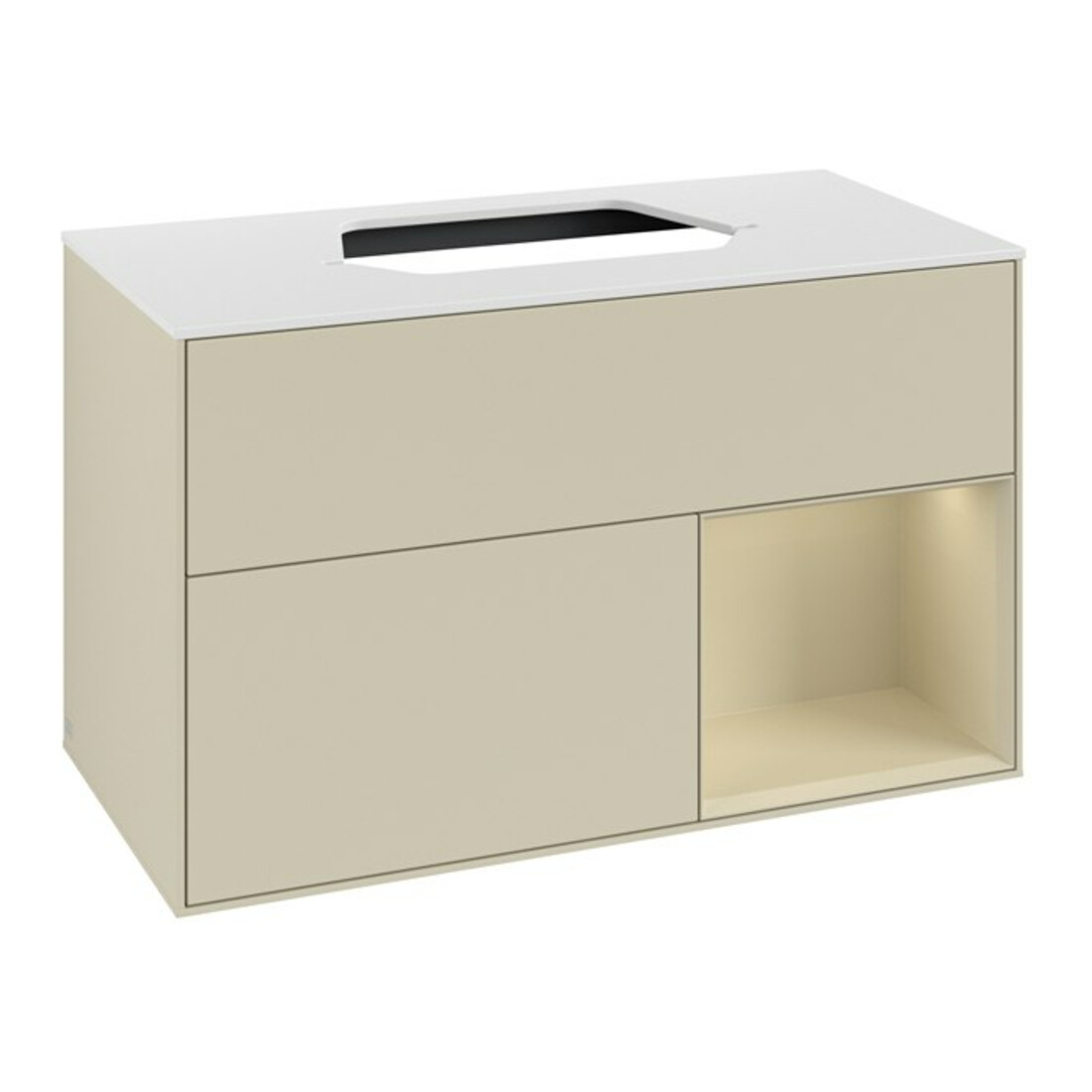 V&B Meuble sous lavabo Finion 100, blanc mat, poignée en argent mat, laqué gris mat