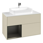 V&B Meuble sous lavabo Finion 100, blanc mat, poignée gauche bleu mat laqué, gris mat laqué-4