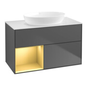 V&B Meuble sous lavabo Finion 100, blanc mat, poignée or mat, anthracite mat
