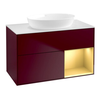 V&B Meuble sous lavabo Finion 100, blanc mat, poignée or mat, pieds m