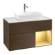 V&B Meuble sous lavabo Finion 100, blanc mat, poignée or mat, placage noyer veinée-1