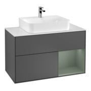 V&B Meuble sous lavabo Finion 100, blanc mat, poignée ronde, olivier mat laqué, anthracite mat-1