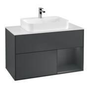 V&B Meuble sous lavabo Finion 100, blanc mat, poignée rouge mat, laqué mat