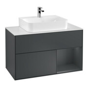 V&B Meuble sous lavabo Finion 100, blanc mat, poignée rouge mat laquée, laquée mat