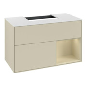 V&B Meuble sous lavabo Finion 100, blanc mat, poignée rouge satinée, laqué gris mat