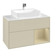 V&B Meuble sous lavabo Finion 100, blanc mat, poignée rouge satinée, laqué gris mat-3