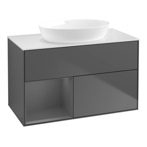 V&B Meuble sous-lavabo Finion 100, blanc mat, porte à gauche, anthracite mat