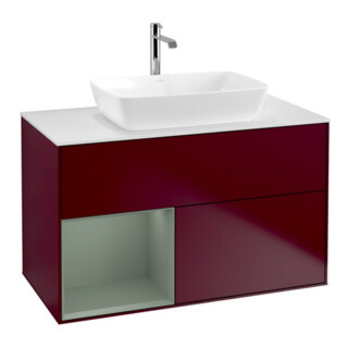 V&B Meuble sous-lavabo Finion 100, blanc mat, porte à rainure, poignée métal