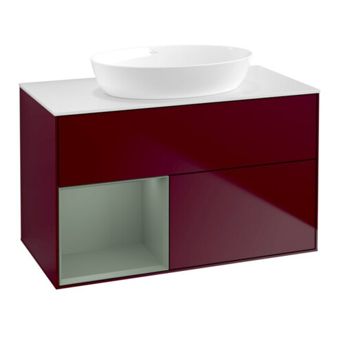 V&B Meuble sous-lavabo Finion 100, blanc mat, porte avec laque, poignée métallique