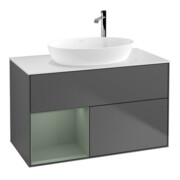 V&B Meuble sous lavabo Finion 100, blanc mat, porte battante avec laque, anthracite mat