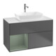 V&B Meuble sous lavabo Finion 100, blanc mat, porte coulissante, anthracite mat-1