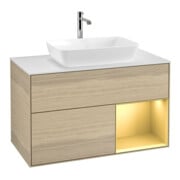 V&B Meuble sous lavabo Finion 100, blanc mat, porte coulissante avec laque, poignée ven-1