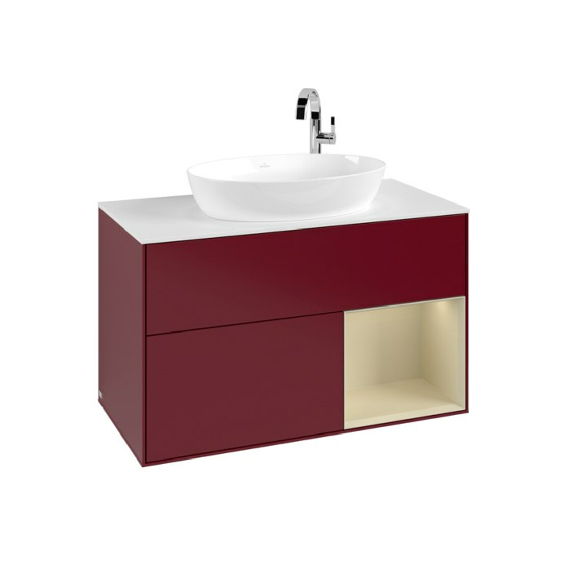 V&B Meuble sous-lavabo Finion 100, blanc mat, porte coulissante, poignée métal