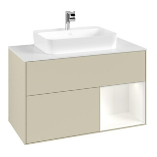 V&B Meuble sous lavabo Finion 100, blanc mat, porte droite blanc mat laqué, poignée gris mat laqué