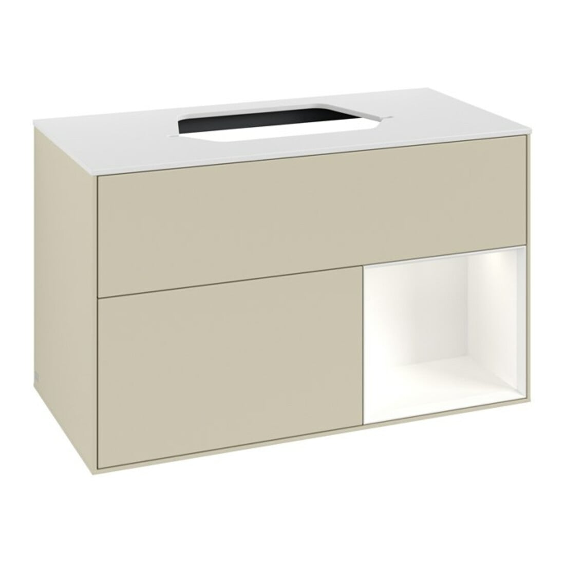 V&B Meuble sous lavabo Finion 100, blanc mat, porte droite blanc mat laqué, poignée gris mat laqué