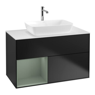 V&B Meuble sous lavabo Finion 100, blanc mat, porte droite mat laqué, bleu mat laqué