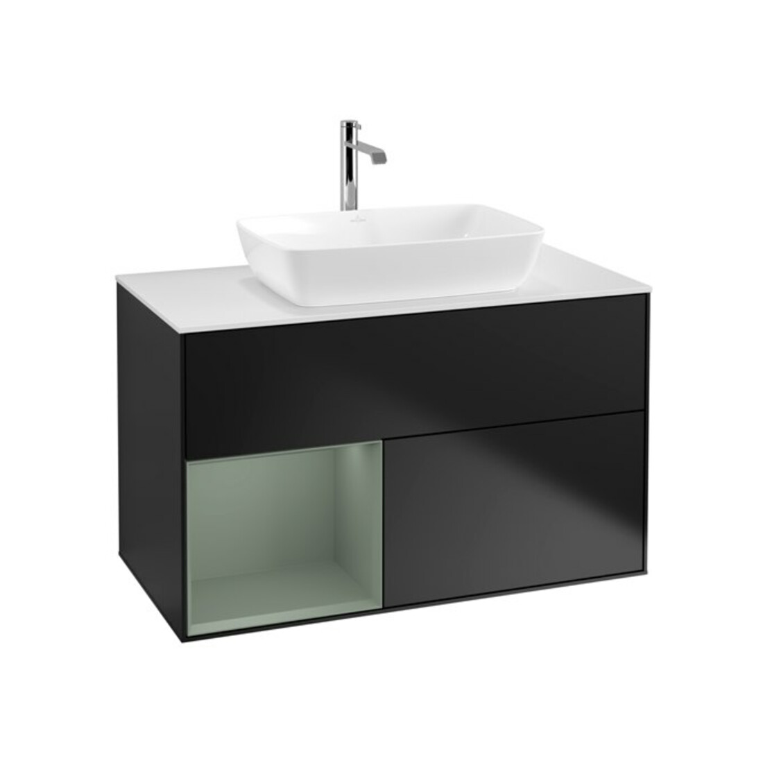 V&B Meuble sous lavabo Finion 100, blanc mat, porte droite mat laqué, bleu mat laqué