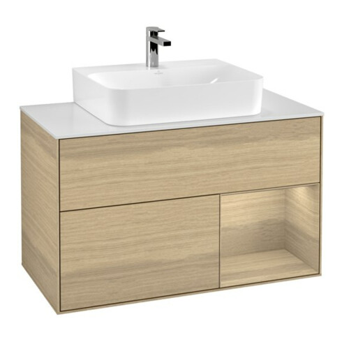 V&B Meuble sous lavabo Finion 100, blanc mat, porte droite, Oa ven, Oa ven