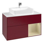 V&B Meuble sous lavabo Finion 100, blanc mat, porte droite, poignée laquée, miroir-3