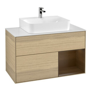 V&B Meuble sous-lavabo Finion 100, blanc mat, porte droite, poignée ouverte