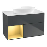 V&B Meuble sous lavabo Finion 100, blanc mat, porte en laque, bleu mat, laque