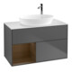 V&B Meuble sous lavabo Finion 100, blanc mat, porte en noyer verni, anthracite mat-1