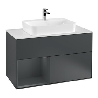 V&B Meuble sous lavabo Finion 100, blanc mat, porte gauche, avec poignée laquée mat
