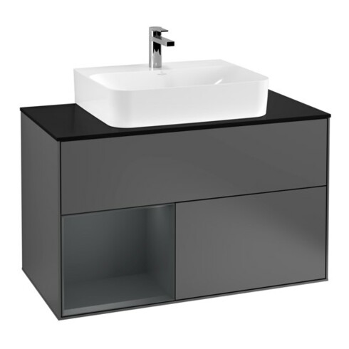 V&B Meuble sous-lavabo Finion 100, blanc mat, porte gauche, laqué, anthracite m