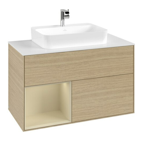 V&B Meuble sous-lavabo Finion 100, blanc mat, porte gauche, laqué, poignée intégrée