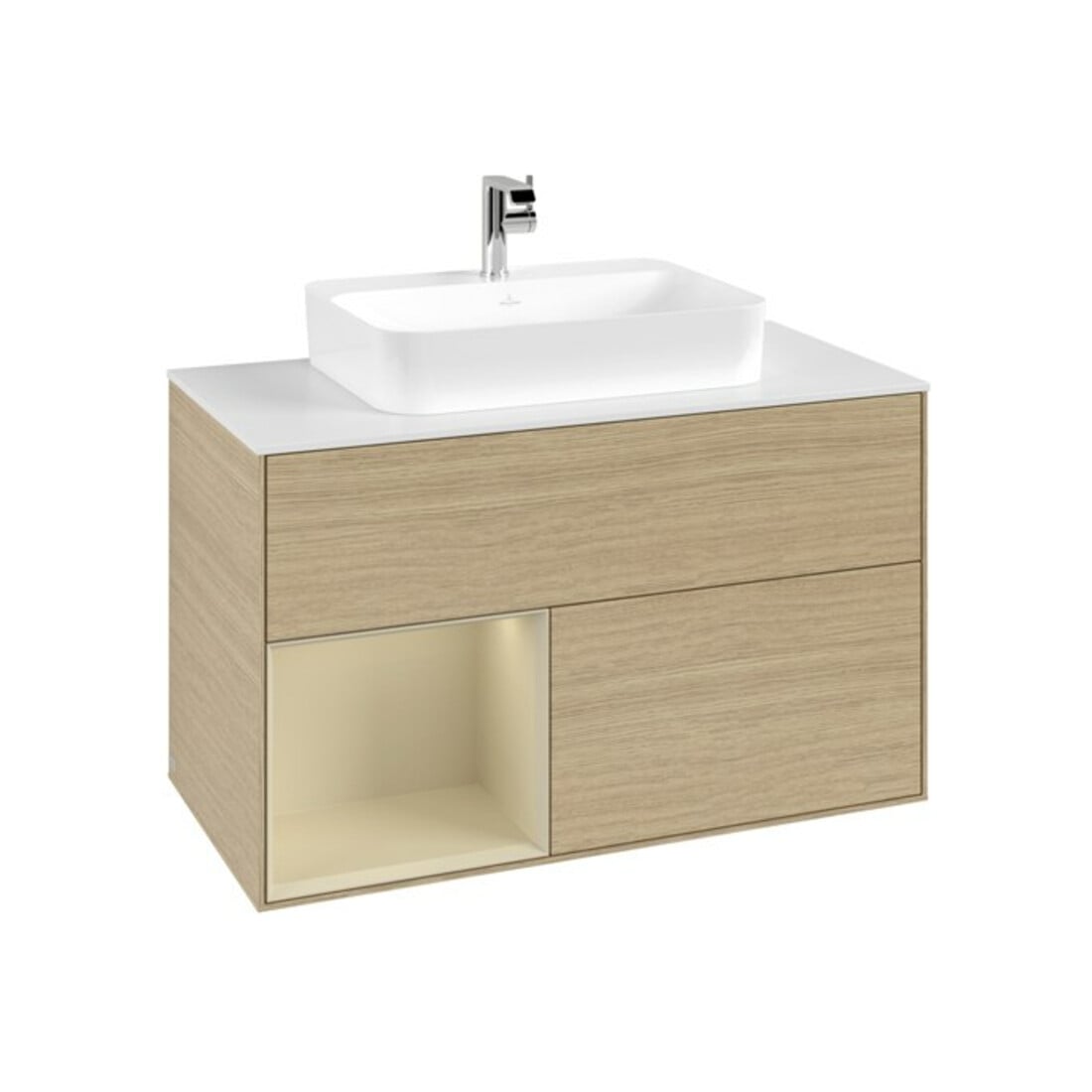 V&B Meuble sous-lavabo Finion 100, blanc mat, porte gauche, laqué, poignée intégrée