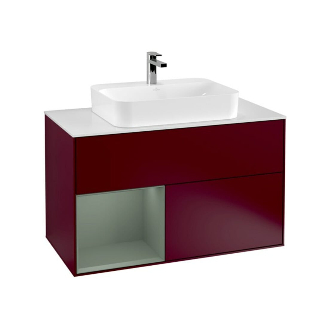 V&B Meuble sous lavabo Finion 100, blanc mat, porte gauche, laqué, poignée métal