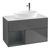 V&B Meuble sous lavabo Finion 100, blanc mat, porte médiane laquée, anthracite mat