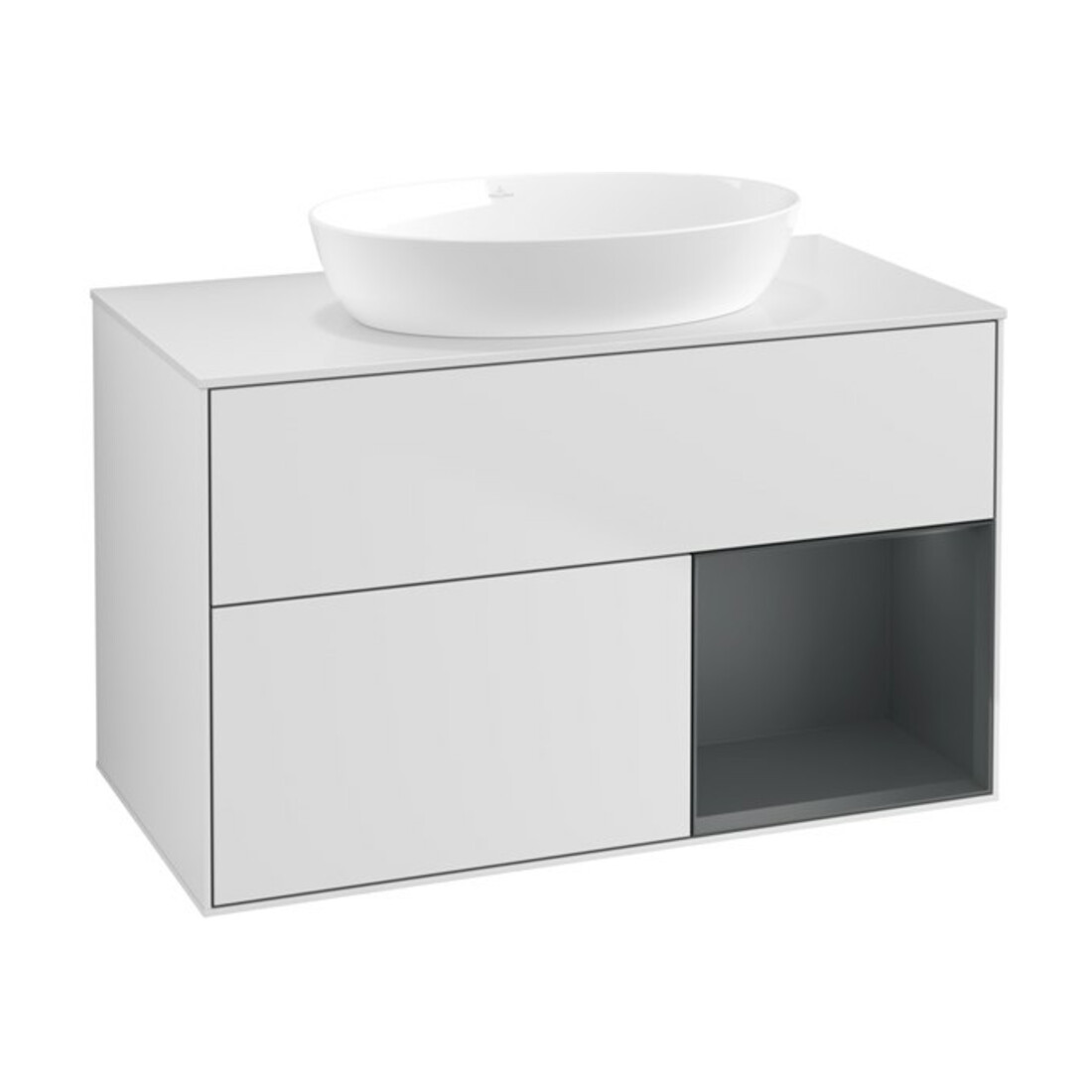 V&B Meuble sous lavabo Finion 100, blanc mat, porte médiane laquée, blanc mat laqué