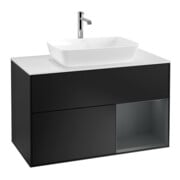 V&B Meuble sous lavabo Finion 100, blanc mat, porte médiane laquée, bleu laqué-1
