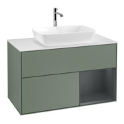 V&B Meuble sous lavabo Finion 100, blanc mat, porte médiane laquée, poignée laquée-1