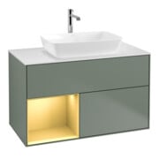 V&B Meuble sous lavabo Finion 100, blanc mat, porte or mat laqué, olivier mat laqué