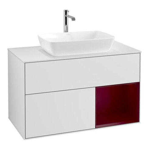 V&B Meuble sous lavabo Finion 100, blanc mat, porte Peo mat laqué blanc