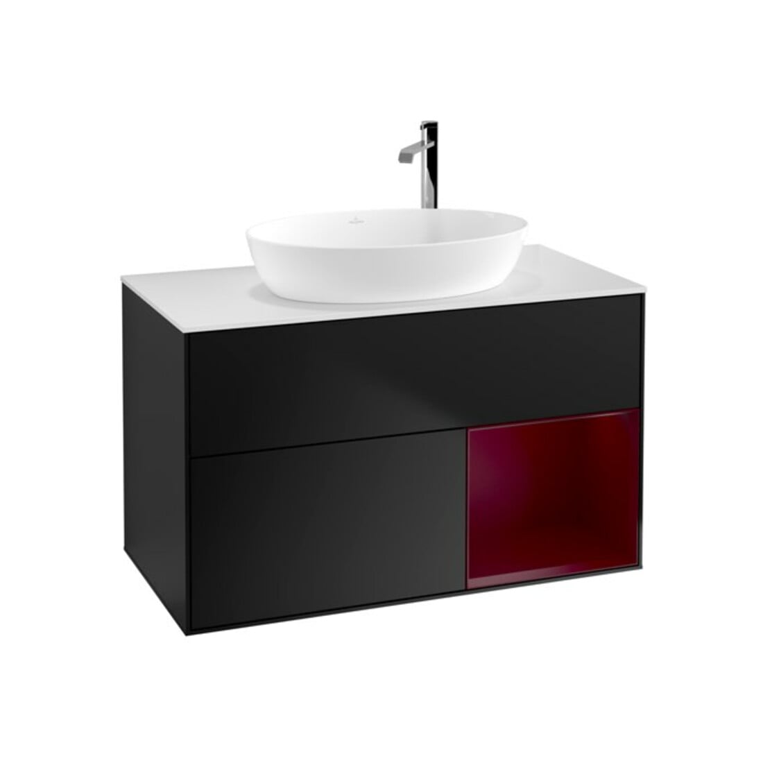 V&B Meuble sous lavabo Finion 100, blanc mat, porte Peo mat laqué, bleu mat laqué