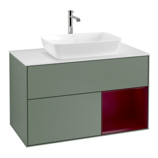 V&B Meuble sous lavabo Finion 100, blanc mat, porte Peo mat laqué, olivier mat laqué