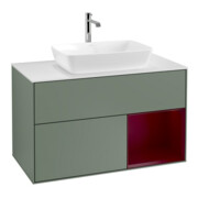 V&B Meuble sous lavabo Finion 100, blanc mat, porte Peo mat laqué, olivier mat laqué-1