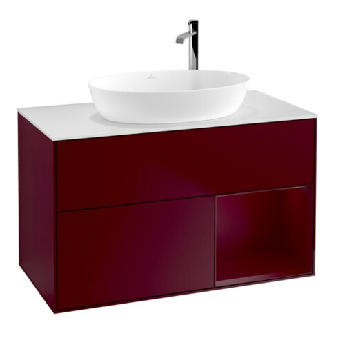 V&B Meuble sous lavabo Finion 100, blanc mat, porte Peo mat laqué, Peo mat