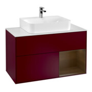 V&B Meuble sous lavabo Finion 100, blanc mat, rangement à droite, poignée métal mat