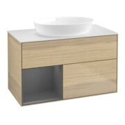 V&B Meuble sous-lavabo Finion 100, blanc mat, rangement anthracite mat, ouverture à ven