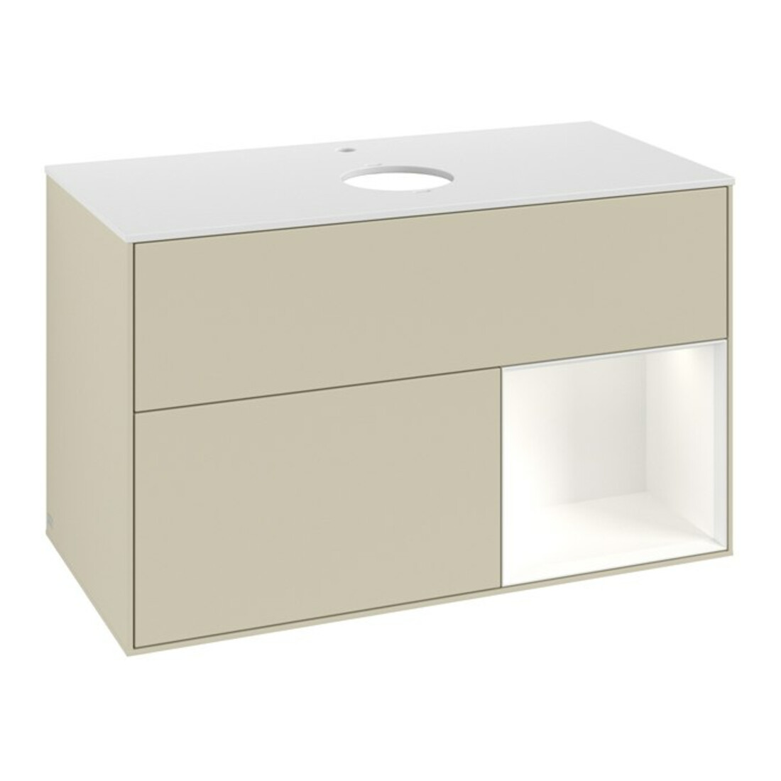 V&B Meuble sous lavabo Finion 100, blanc mat, rangement blanc mat laqué, gris mat laqué