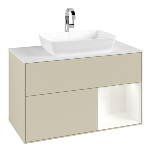 V&B Meuble sous lavabo Finion 100, blanc mat, rangement blanc mat laqué, gris mat laqué